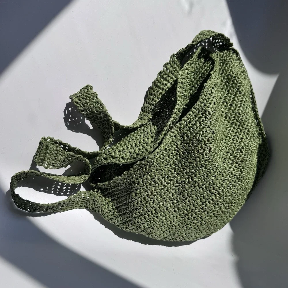 Hobo Bag Raffia Crochet Crossbody Lime Green Summer Purse Boho Vacation Brunch